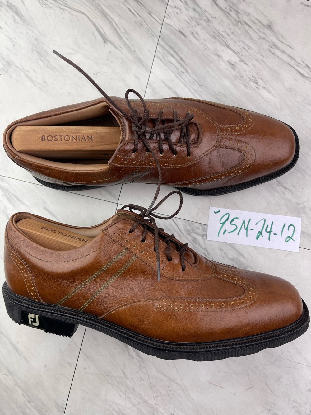Footjoy icon men’s 9.5 M brown leather lace spike golf shoes opti flex 52252